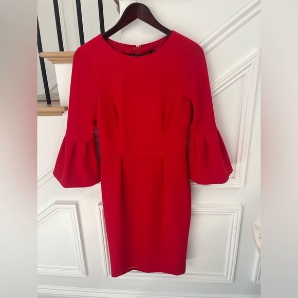 David Meister Red dress with ruffled sleeve size 4 - Picture 2 of 8